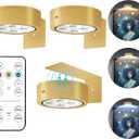 3Pcs Battery Operated Picture Light, Magnetic Led Painting Light with Remote Dimmable and Timer, 3 Lighting Modes Art Display Light for Picture Frame Paintings, Wireless Wall Decor Puck Lights, Gold