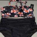 Daci Women Plus Size Two Piece Swimsuit - High Waisted Bikini Tummy Control Bathing Suit Bandeau Swimwear (XX-Large, Black and Flower)