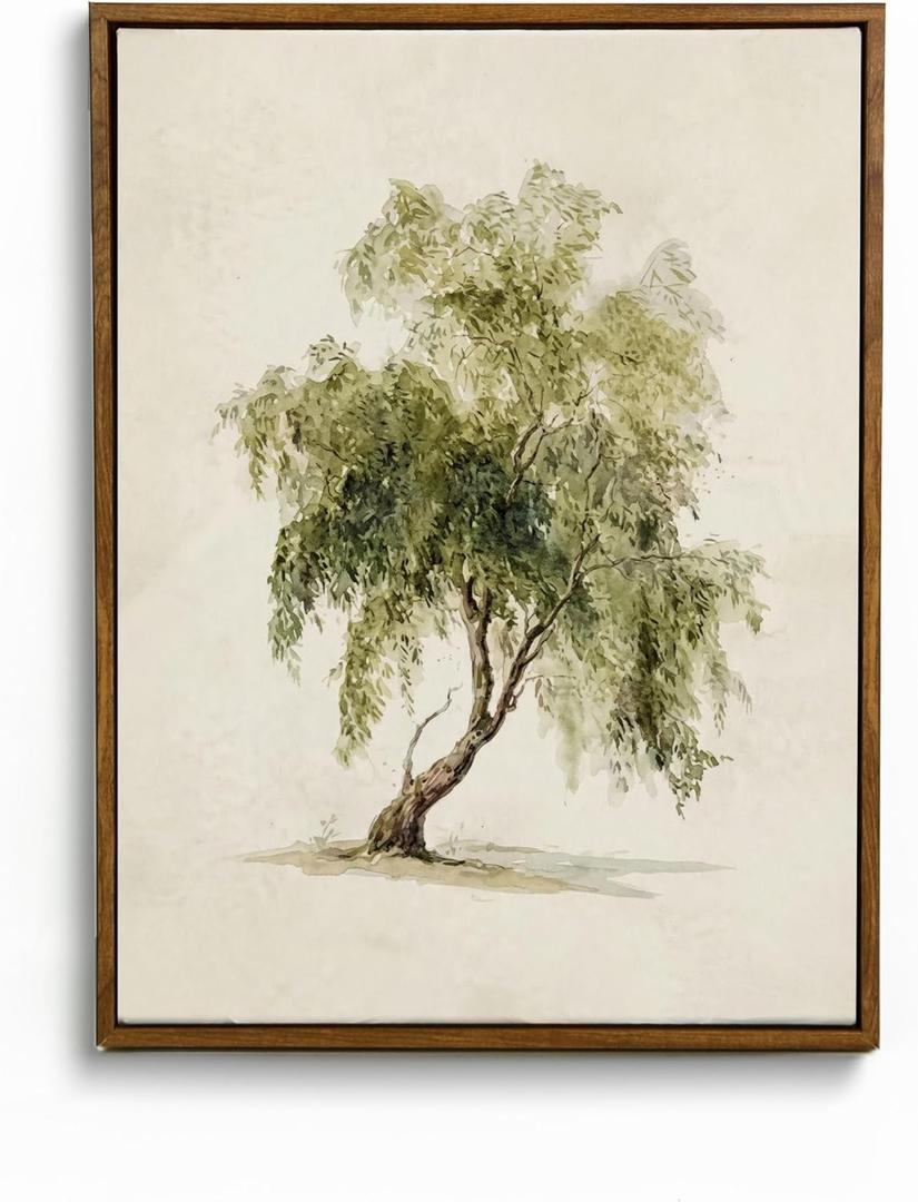 Framed Vintage Willow Trees Canvas Wall Art Rustic Watercolor Plant Prints Country Landscape Poster Green Botanical Pictures Calm Paintings Farmhouse Home Wall Decor for Bedroom Office