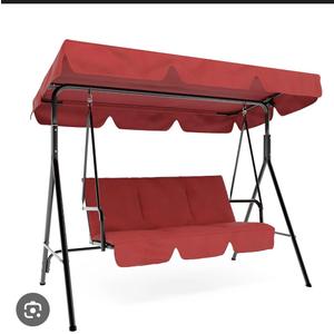 Garvee 3-Person Patio Swing Chair with Convertible Canopy - Adjustable Tilt Hanging Glider Lounge for Porch and Outdoor Use, Red