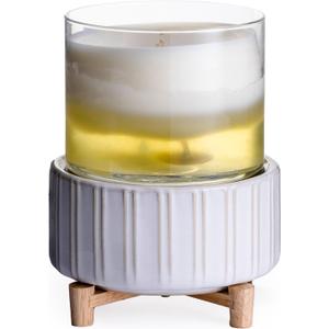 Candle Warmers ETC 2-in-1 Candle and Fragrance Warmer for Warming Scented Candles or Wax Melts and Tarts with to Freshen Room, Ceramic and Wood