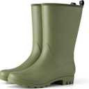 HISEA Women Rubber Boots Wide Calf Rain Boots Matte Surface Waterproof PVC Rubber Rain Boot Mid Height Rain Shoes for Outdoor Gardening Work Walking (9, Olive Green)