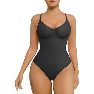 FeelinGirl Shapewear Bodysuit for Women Tummy Control Seamless Sculpting Snatched Waist Body Suit Body Shaper Thong (XL/XXL, Black)