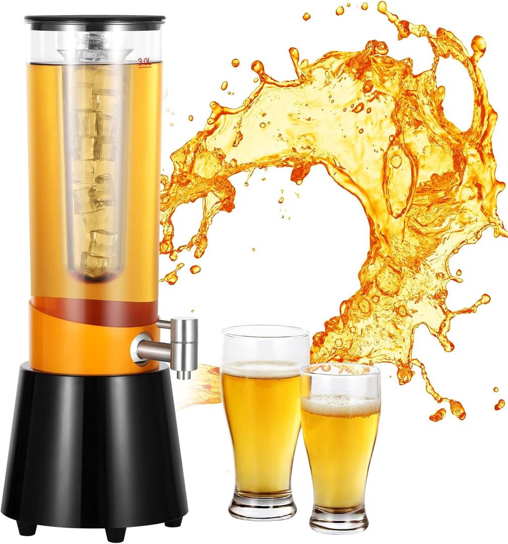 3-Liter Drink Dispenser Tower, 105fl oz Beverage Dispenser with Removable Ice Tube, Tabletop Drink Mimosa Dispenser (105fl oz / 3L)