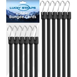 8 Inch Short Rubber Bungee Cords Heavy Duty Outdoor, Mini Small Bungee Straps with Upgraded Hooks, Black Tarp Straps with 1.9X Max Stretch & 100% Rubber for Cargo, Van, Truck, Motorcycle, etc (12 Pcs)