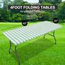 Rectangle Vinyl Table Cloth, Waterproof Elastic Fitted Tablecloth with Flannel Backing, Plastic Table Cover for Picnic, Camping, Outdoor (White & Sage Green, 30"x48")