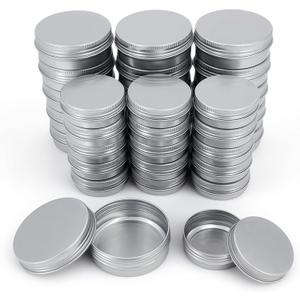 32 Pieces Screw Lid Round Aluminum Tins Empty Metal Jars Spice Lip Balm Candle Storage Containers Travel Cans, 2oz & 1oz Mixed Sizes (Silver)