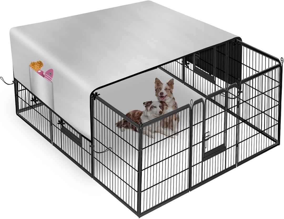 Kovshuiwe Top Dog Pen Cover, Pet Fence Cover, 600D Oxford Cloth, Top Sunshade of Dog House Fence Cover Provides Shade and Rain Protection for Outdoor Dogs, Fits for 24/32/40/45/50" Panels Dog Playpen