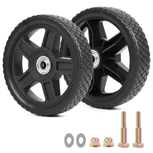 phepetroll 7 Inch Lawn Mower Wheels Kits Universal 7" Push Mower Wheels with 1/2" Bearing, Bolts & Nuts, Plastic Replacement Tires for Most Standard Garden Tiller, Pressure Washer, Handtruck, 2 Pack
