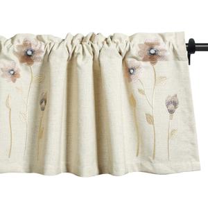 VOGOL Valances for Windows, Pink Floral Embroidered Beige Textured Window Valances for Living Room Rod Pocket Curtain Panels for Farmhouse, 52x18, One Piece (C2)