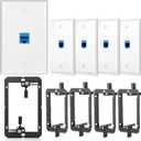 5 Pack Ethernet Wall Outlet Cat6 Plate RJ45 Keystone Jack Gifts Network Blue 1 Port 2 Inline Coupler Connector Box Cover with Low Voltage Mounting Bracket Internet Interconnect Panels Cable