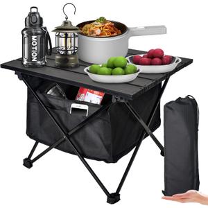 Foldable Camping Side Table, Ultralight Small Beach Aluminum, Portable Outdoor Table with Carry Bag and Storage for Picnic, Grill, Hiking, Fishing, Sand, Camping, Black, 16 Small