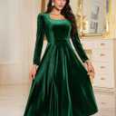 BeryLove Women Velvet Dress Cocktail Party Evening Dresses Long Sleeve Wedding Guest Formal Dresses (Green, L)