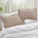 KKJIAF Ruffle Pillow Cases Standard Size Set of 2, Ruffled Pillow Covers with Envelope Closure, Wrinkle Resistant Pillowcases 20" x 26", Ruffled Pillow Shams, Khaki