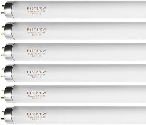 18 Inch F15T8/CW T8 15W Fluorescent Light Bulb Cool White Compatible for Philips GE F15T8/SP41 Replacement Bulb G13 Base 6 Count
