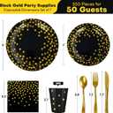 Disposable Plates for Party 50 Sets, Holiday Paper Plates and Napkins w/Cutlery & Cups, Heavy Duty Golden Dot Black Paper Plates and Napkins Cups for Baby Shower Birthday Wedding