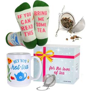 Women Gifts Set - Tea Gifts - Tea Gift Set - Includes: Tea Infuser, Novelty Socks for Women, Tea Cup for Loose Tea, Tea Gift Box - Christmas Gifts for Women - Crazy Socks for Women