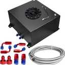 Universal 10 Gallon 40L Fuel Cell Polished Aluminum Fuel Tank with Cap/Level Sender/12FT Oil Feed Line Black
