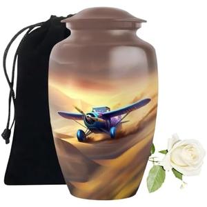Vintage Airplane Cremation Urn, Adult Memorial Urn with Velvet Bag, Decorative Aviation Design