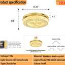 20'' Gold Modern Crystal Chandelier LED Dimmable Flush Mount Crystal Ceiling Light for Living Room Bedroom Dining Room