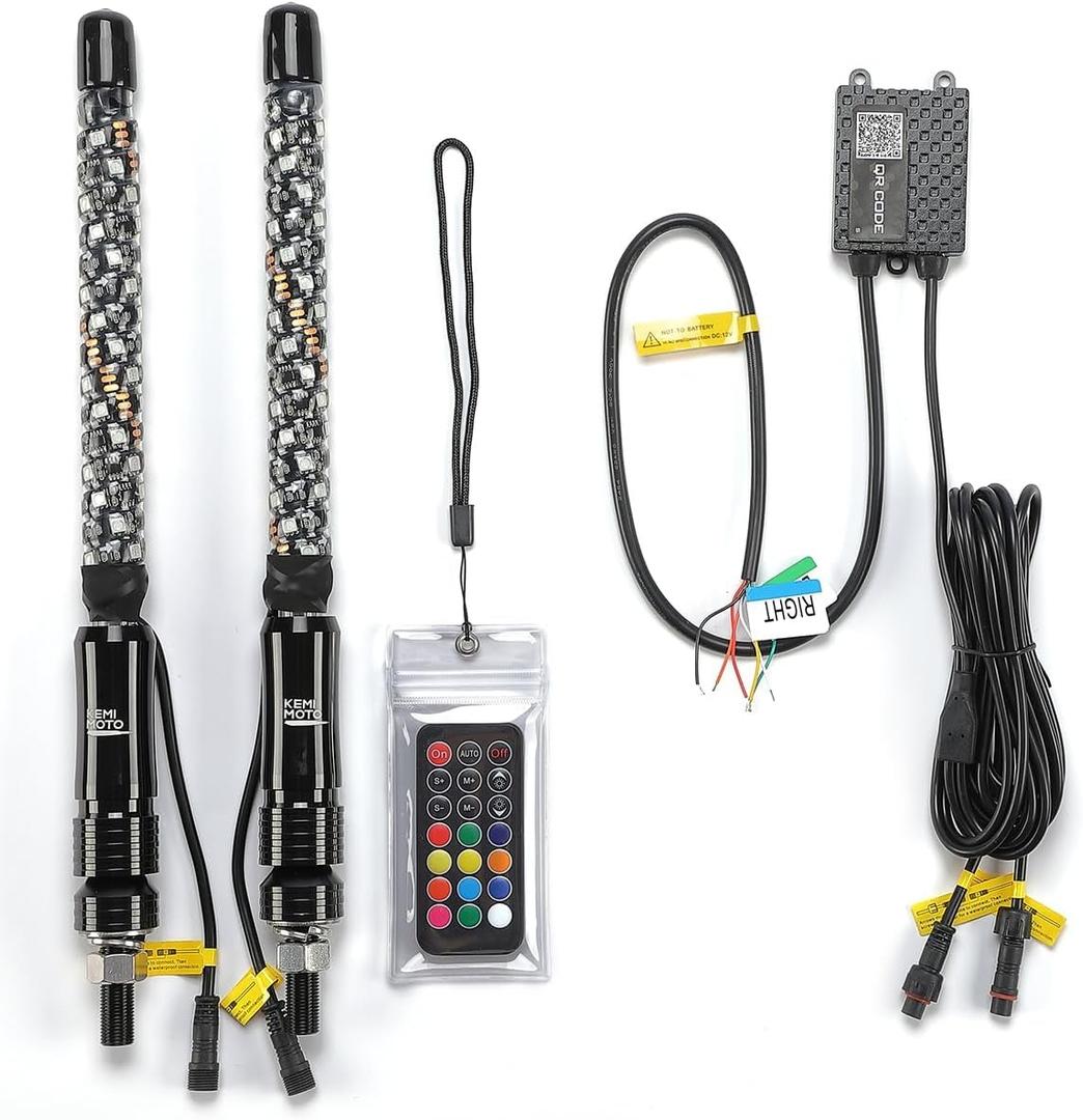 KEMIMOTO 2pc 1ft Whip Lights for Side by Side, APP Control LED Whip Lights for UTV ATV Buggy Boat Offroad Compatible with Polaris RZR Can-Am Maverick X3 Sportsman