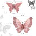 3D Glitter Christmas Butterfly Ornaments, 6 Pack Hanging Butterfly with Clip for Christmas Tree Decoration, Indoor Christmas Decoration (6, Pink)