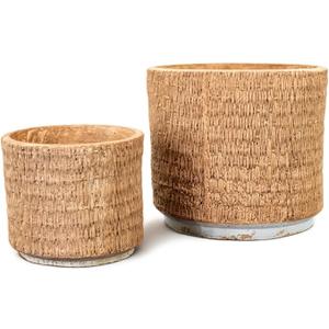 2-Piece Brown Knitted Texture Concrete Planter Set - 6" & 3.9" Indoor Decorative Pots for Plants, Succulents & Flowers | Rustic Farmhouse Home Decor (Non-Drainage Cache Pots)