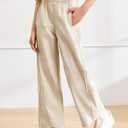 Haloumoning Girls Wide Leg Track Pants Kids Baggy Striped Parachute Pants Athletic Joggers with Pockets 5-14Y Beige