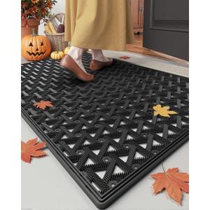 DEXI Front Door Mat Outside Entrance24x36 Rubber Floor Doormat Heavy Duty Non Slip, Dirt Trapper Waterproof Exterior Entry Mats All Weather for Patio Entryway Drainage, Black