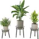3Pack Metal Plant Stands Outdoor Indoor,Rustproof Iron Flower Pot Stands Outdoor,Heavy Duty Pot Stand for Plants Indoor,Round Black Display Rack Flower Stand Plant Holders