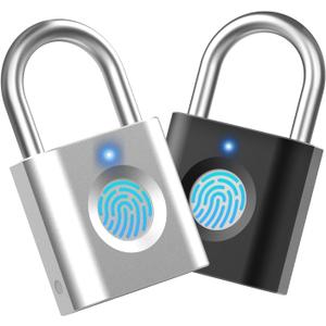 Smart Padlock Gym Lock: 2-Pack Silver & Black - Mini Fingerprint Padlock eLinkSmart Locker Lock with 20 Fingerprints Colourful Metal Keyless fits Luggage School Bag Toolbox Gym Locker