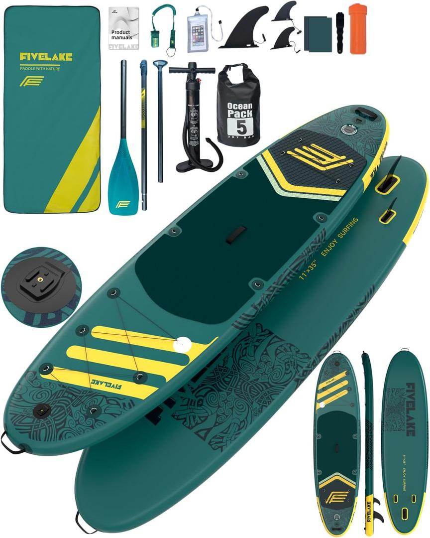 Inflatable Paddle Board 11' x 35'' Wide Stable Design,Stand Up Paddleboard with Sup Accessories Backpack,Pump,Ankle Leash,Adjustable Paddle,Non-Slip Comfort Deck for Adult Youth (green)