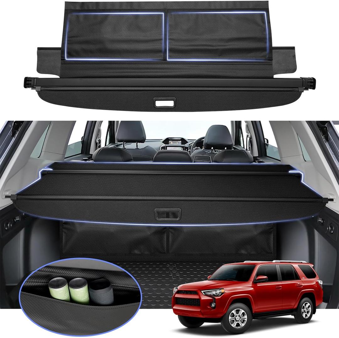 Cargo Cover for Toyota 4Runner 2010-2024 with Extra Leather Pouch, Retractable 4 Runner Trunk Cover Security Shield Shade Cargo Cover Upgraded Version