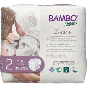 Bambo Nature Hypoallergenic Baby Diapers, Eco-Labelled Sustainable Diapers, Enhanced Leakage Protection, Totally Chlorine-free, Skin Friendly, and Super Absorbent - Size 2 (32 Count)
