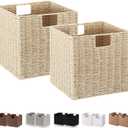 Vagusicc Wicker Storage Basket, Set of 2 Hand-Woven Paper Rope Storage Baskets, Foldable Cube Storage Organizer Bins, 11 Inch Wicker Storage Baskets for Shelves and Decor, Square Storage Basket, Beige
