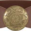 LEACOOLKEY Women Wide Elastic Belt Western Buckle Vintage Strecth Waist Belt for Dress (39.4": Suit for waist size 36"-41", E-brown)