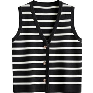 LILLUSORY Vest Tops for Women 2026 Summer Outfits Striped Sweaters Button Up Casual Blouses Jacket Fashion Clothes (XS)