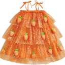 Toddler Baby Girl Easter Outfit 3D Carrot Layered Tulle Tutu Dress Sleeveless Spaghetti Strap Sequin Cake Dresses, (4-5Years) 8 Packs