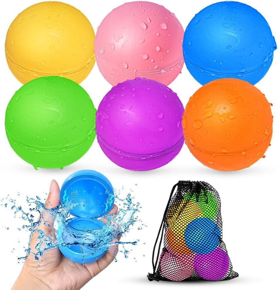 SOPPYCID Reusable Water Balloons, Water Ball for Beach Toys, Summer Toys, Easy Quick Fill & Self-Sealing Water Bombs, Soft Silicone Water Splash Ball, Best Gift for Kids(6Pcs)