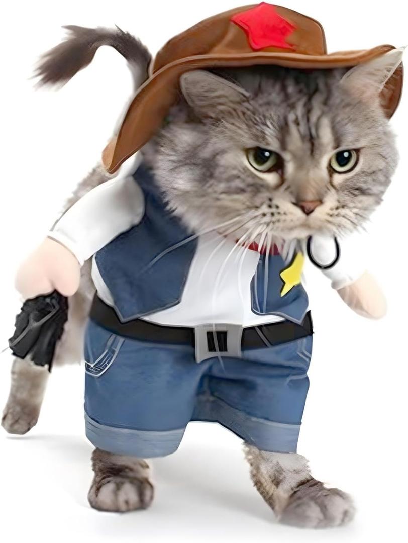 NACOCO Cowboy Costume with Hat for Cat and Small Dog - Halloween Clothes (Large) Blue (Large (Pack of 1))