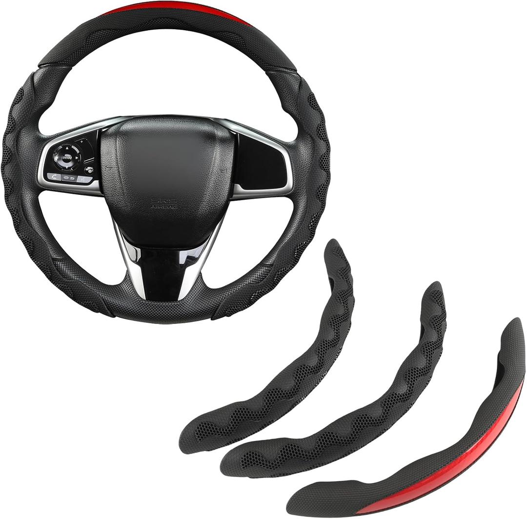 West Llama Carbon Fiber Steering Wheel Covers,3 Piece Car Wheel Cover Universal Fit 99% Cars(3PCS-Red)