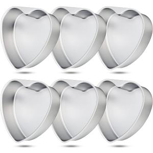 Didaey 6 Pieces Heart Shaped Cake Pans Bulk 8 Inch Aluminum Cake Heart Cake Mold DIY Baking Heart Pans Heart Cake Bakeware Mold Cake Pans for Kitchen Birthday Wedding Supplies