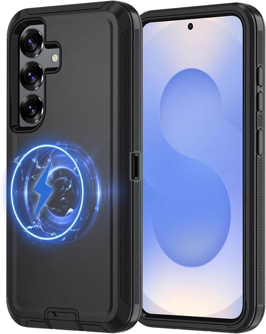 for Samsung Galaxy S25 Plus Case [Compatible with MagSafe], Heavy Duty Shockproof 3-Layer Protection Rugged Cover, Drop-Resistant and Wireless Charging (Black, Samsung Galaxy s25 Plus)