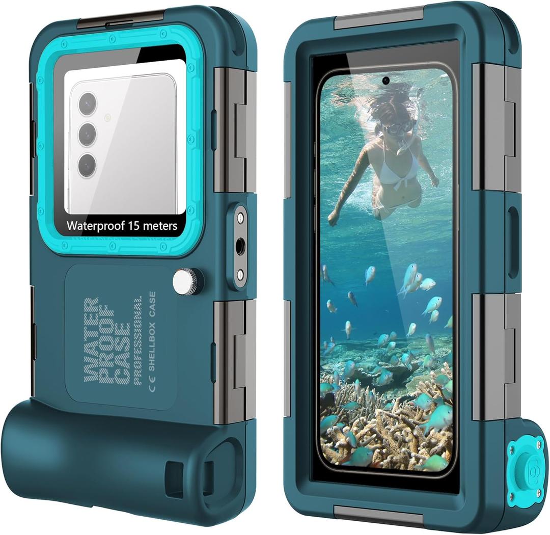 Universal Scuba Diving[50FT/15M] Underwater Snorkeling Waterproof Phone Case for Samsung Galaxy S25/24/S23/S22 Ultra/Plus Google Pixel Motorola Huawei/LG Series[Right Volume Button],Teal