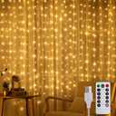 Tuanse 195 LED Curtain Tapestry Lights Backdrop String Lights, 6.5 x 5 Feet Hanging Fairy Curtain Light with 8 Lighting Modes and Remote for Bedroom Window Wall Indoor Outdoor Graduation Decor 1 Pack