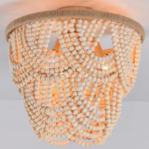 Boho Wood Beaded Chandelier Retro Vintage Antique Rustic 3 Lights Ceiling Lamp Light fixtures for Dining Room Kitchen Living Room Bedroom Foyer Office, W15.75"*H14.57"