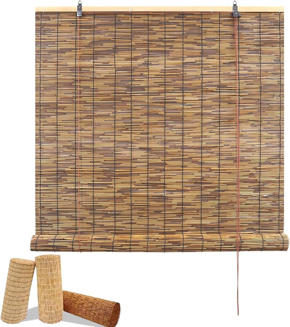 Glimer Reed Roll Up Blinds for Windows, Natural Reed Bamboo Shades for Indoor & Outdoor Use, Light Filtering Privacy Window Covering for Patio, Porch, Balcony