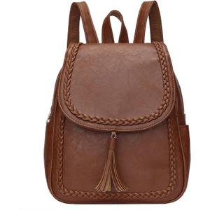 KKXIU Fashion Small Synthetic Leather Backpack Purse For Women and Ladies with Tassel (Brown)
