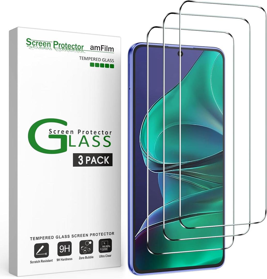 amFilm 3 Pack Compatible with Motorola Moto G Stylus 5G 2025 6.7" Screen Protector Tempered Glass with Easy Installation Handles, HD Clear, Anti-Scratch Bubble-Free