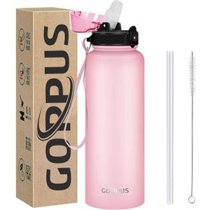 GOPPUS 24 oz Insulated Double Wall Vacuum Water Bottle With Straw Stainless Steel Sports Water Cup Flask Leakproof Wide Mouth Resusable Water bottles for Kids Men Women